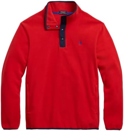 POLO RALPH LAUREN Men's Fleece Pullover Jacket Sweater Snap Closure (Red 001, X-Large, XL) Polo Ralph Lauren