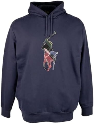 POLO RALPH LAUREN Men's Big & Tall The RL Fleece Big Patchwork Pony Hoodie 2XB Navy Polo Ralph Lauren