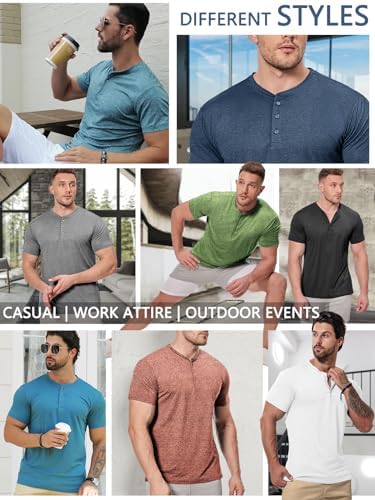 Mens Henley Shirt Dry Fit Tech 3 Button Slim Fit Quick Dry Gym Tshirt Short Sleeve Lightweight Casual T Basic Tee ICEMOOD