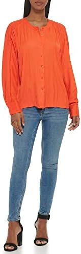 Calvin Klein Women's Blouse Wide Cuff Sherred Front Calvin Klein