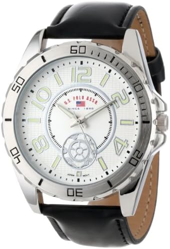 U.S. Polo Assn. Men's Analog Watch – White Textured Dial with Black PU Leather Strap and Luminous Hour Markers – Sleek, Durable, and Adjustable Fit for Wrists 5.5" to 8" U.S. Polo Assn.