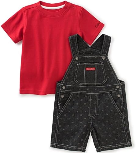 Calvin Klein Baby Boys' 2-Pc. T-Shirt & Shortall Set- Red/Denim Calvin Klein