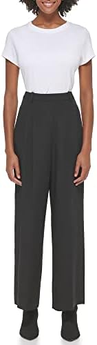 Calvin Klein Women's Misses Solid Crepe Pleated Straight Leg Pant (Standard and Plus Size) Calvin Klein