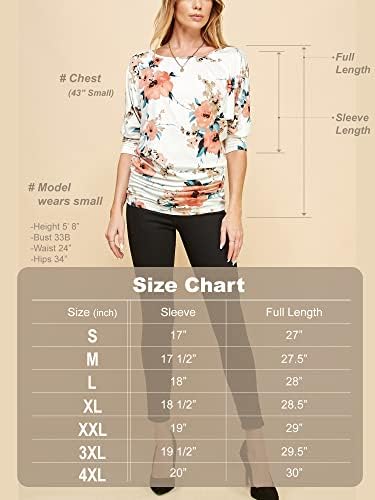 Made By Johnny Women's Casual Boat Neck and V-Neck 3/4 Sleeve Draped Dolman Top with Side Shirring Premium Shirt Made By Johnny