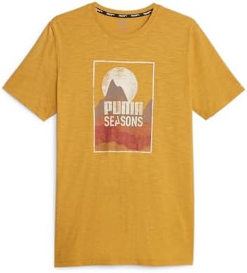 PUMA Mens Trail Graphic Crew Neck Short Sleeve Athletic Running Casual Tops - Yellow Puma