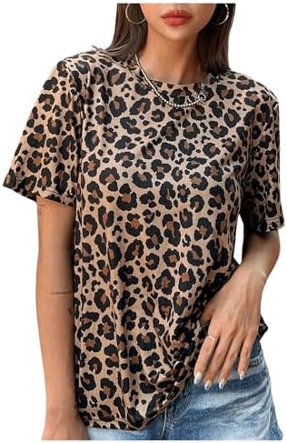 Women's Leopard Print Tees Round Neck Short Sleeve Loose Y2k Summer T Shirt RoseSeek