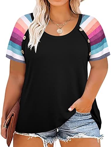 RITERA Plus Size Tops for Women Blouse Button Summer Crewneck Short Sleeve Fashion Casual T-Shirts Pullover XL-5XL Ritera