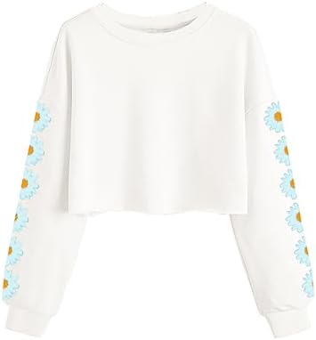 Dellytop Kids Crop Tops Girls Long Sleeve Tee Shirts Cute Daisy Pinted Fashion Sweatshirt Pullover Top Dellytop