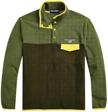 POLO RALPH LAUREN Men's American Flag Fleece Long Sleeve Pullover (Olive Multi,L) Polo Ralph Lauren