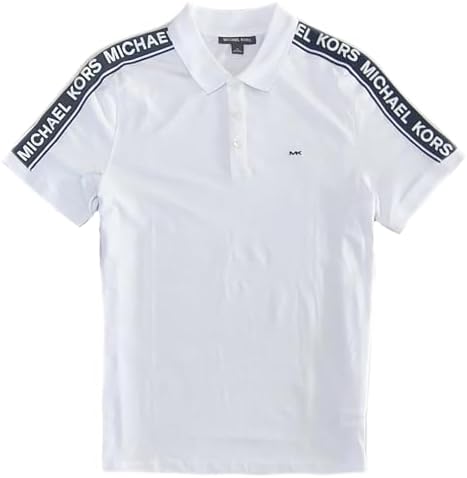 Michael Kors Mens MK Logo 100% Cotton White/Black Polo Shirt (L), Large MICHAEL Michael Kors