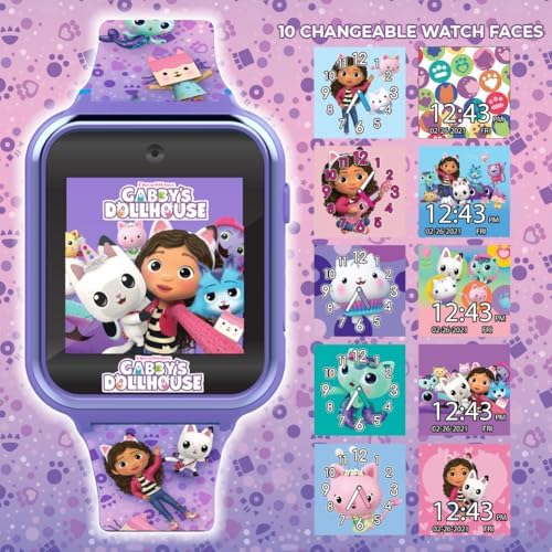 Accutime Kids Gabby's Doll House Purple Educational Touchscreen Smart Watch Toy for Girls, Boys, Toddlers - Selfie Cam, Learning Games, Alarm, Calculator, Pedometer & More (Model: GAB4007AZ) Accutime