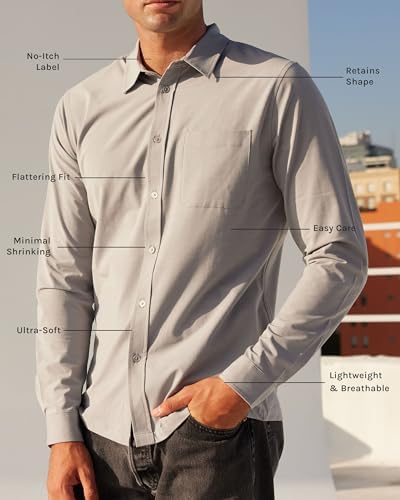 INTO THE AM Men's Long Sleeve Button Up Shirt S - 4XL Slim Fit Business Casual Dress Shirt Into The Am