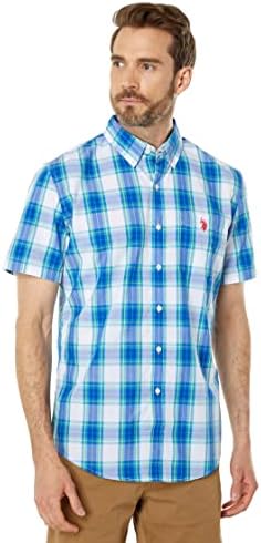 U.S. Polo Assn. Short Sleeve Classic Fit Large Plaid Poplin Woven Shirt Blue Raft MD U.S. Polo Assn.