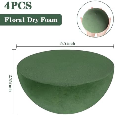 Flower Foam 4 Pack Green Floral Foam 5.5inch x 2.75inch Round Plant Foam Floral Dry Foam Half Ball Oasis Large Flower Foam Craft Styrofoam for Flower Arrangements for Artificial Plant Bouquet DIY HSDJLXZ