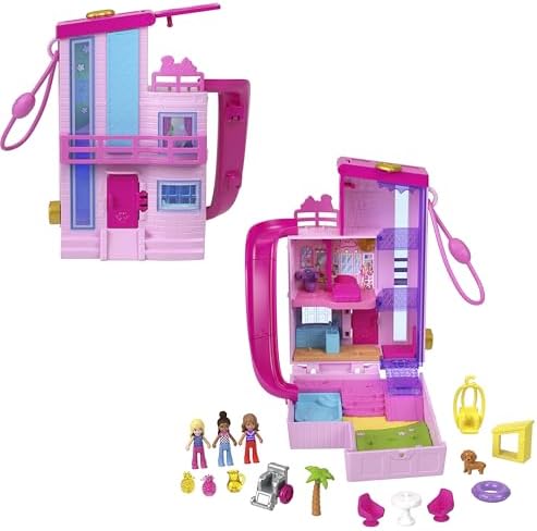 Barbie ​Polly Pocket Dreamhouse Compact, Dollhouse Playset with 3 Micro Dolls, 1 Puppy, 11 Accessories, Elevator & Pool Polly Pocket