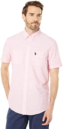 U.S. Polo Assn. Short Sleeve Solid Eoe Slub Woven Shirt Calypso Coral XL U.S. Polo Assn.