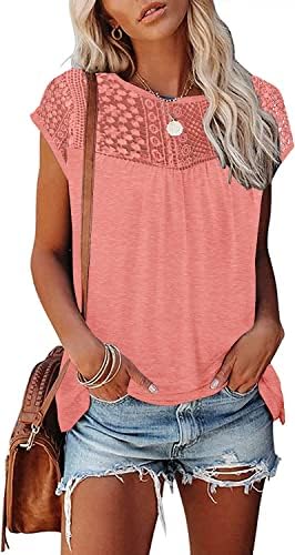 ETCYY Womens Cap Sleeve Summer Tops 2025 Trendy Loose Fit Lace Short Sleeve T Shirts Casual Blouses Etcyy