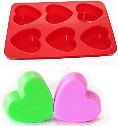 X-Haibei Love 6 Heart Shape Silicone Mold Lotion Bars Soap Moulds Cake Muffin Baking Deep Cavity 4oz per Cell X-Haibei