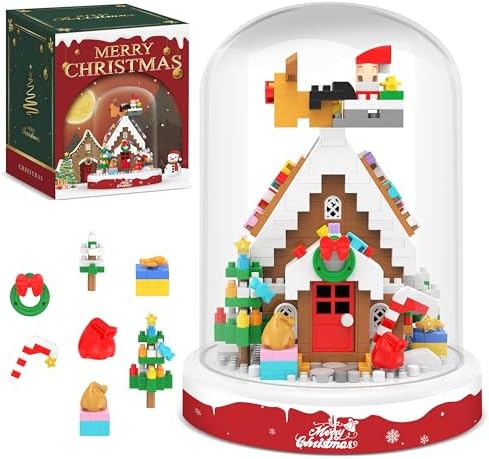 Christmas Gingerbread House Building Blocks Toy, 571 Pcs Building Sets Christmas Decoration with Dust Cover, Mini Building Kit, Holiday Display Gift for Christmas, Stocking Stuffers for Kids Adults Engfa