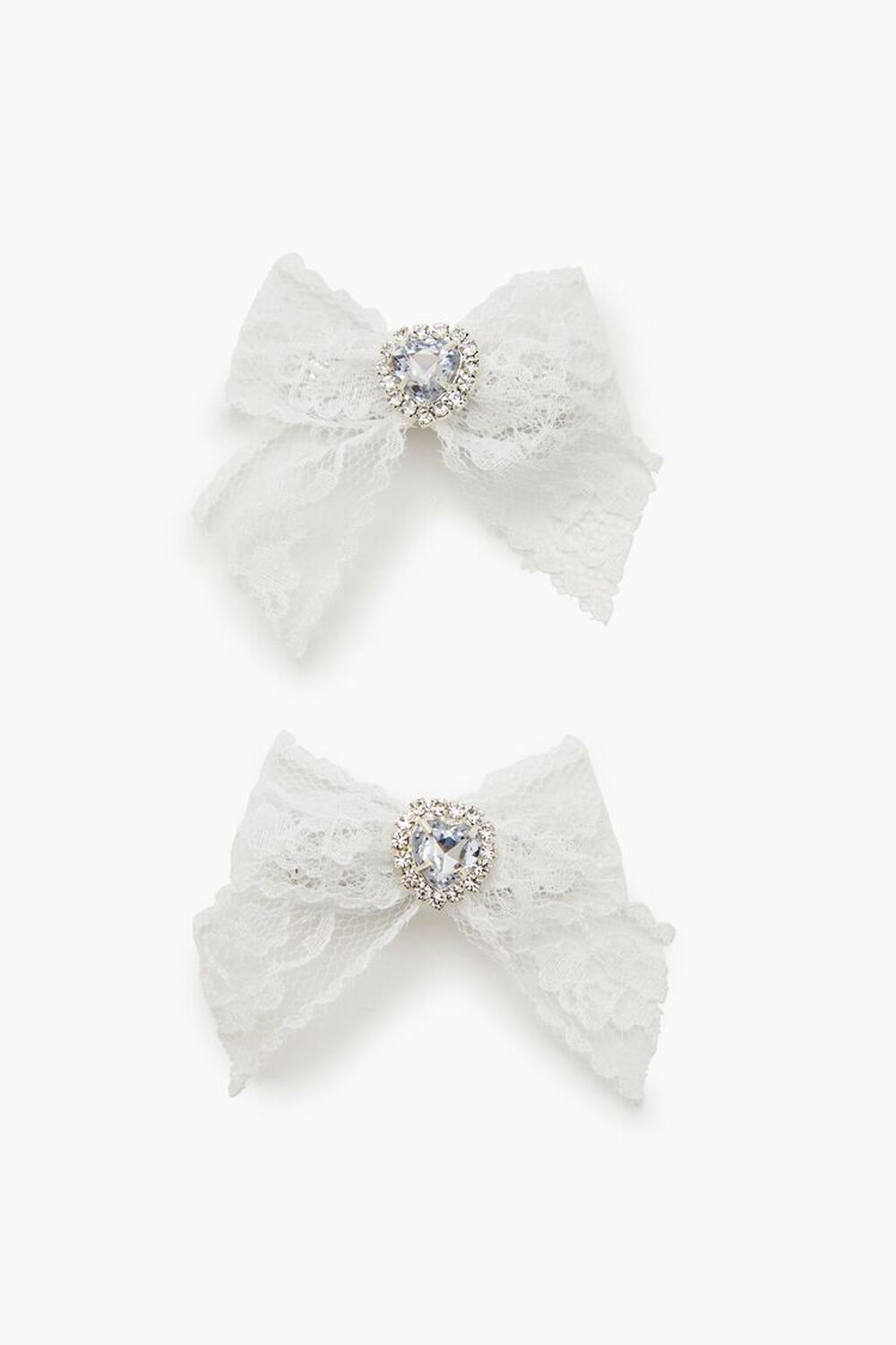 Lace Bow Faux Gem Hair Clip Set Forever21