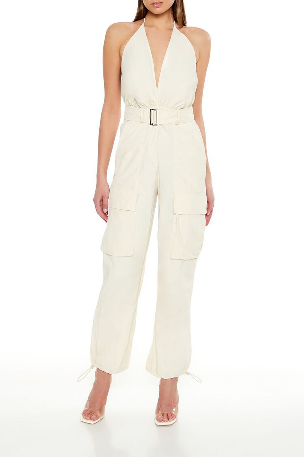 Belted Halter Cargo Jumpsuit Forever21