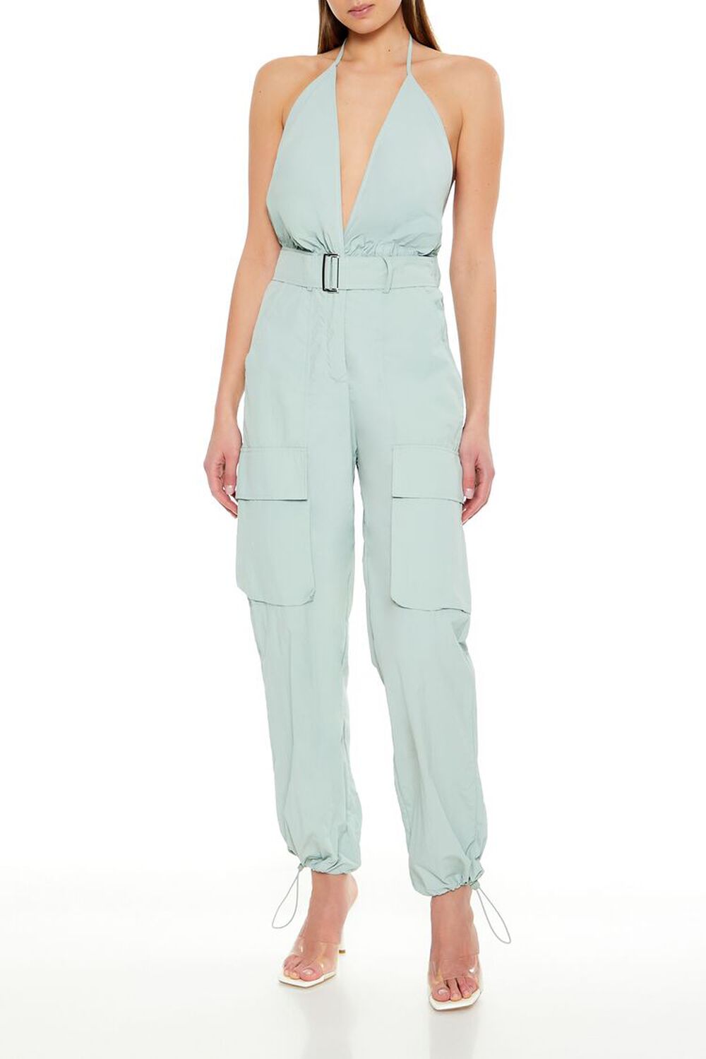 Belted Halter Cargo Jumpsuit Forever21