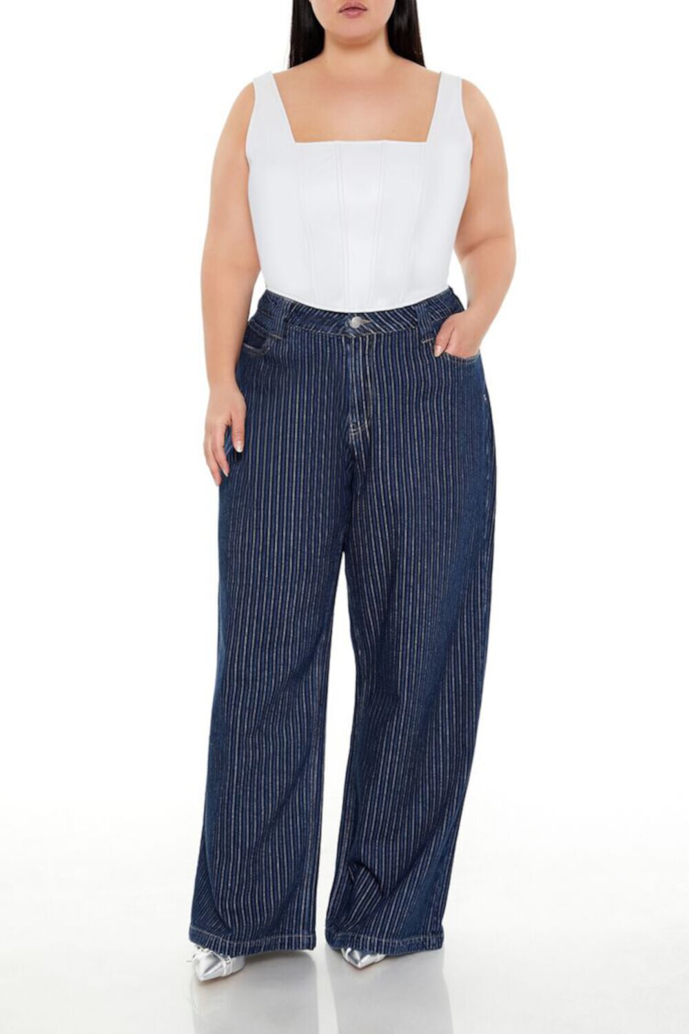 Plus Size Striped Mid-Rise Jeans Forever21