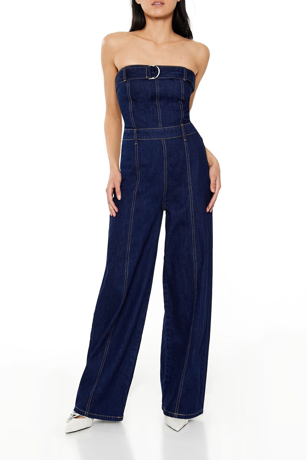 Buckled Strapless Denim Jumpsuit Forever21