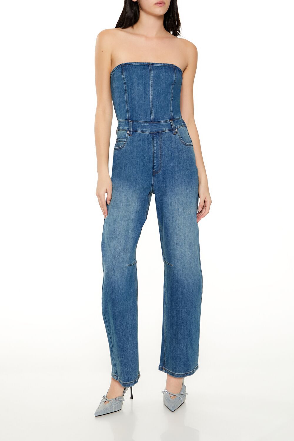 Denim Straight-Leg Jumpsuit Forever21