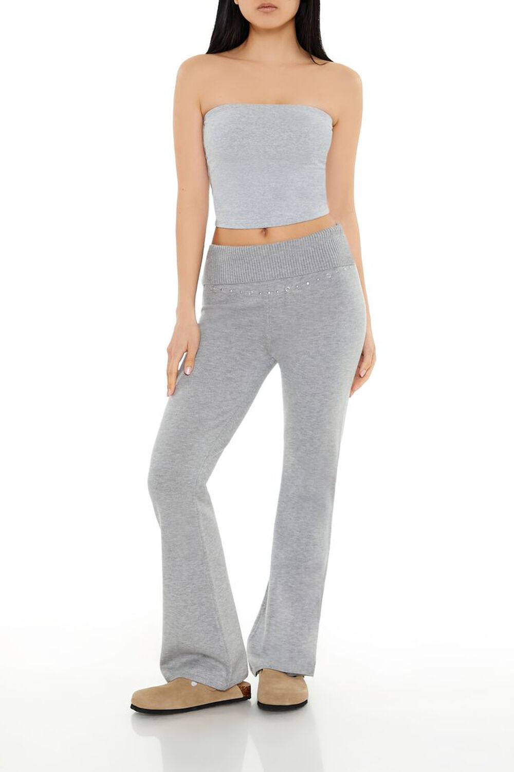 Rhinestone Sweater-Knit Pants Forever21