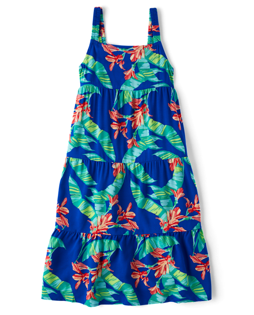 Girls Matching Family Tropical Midi Tiered Dress The Children`s Place