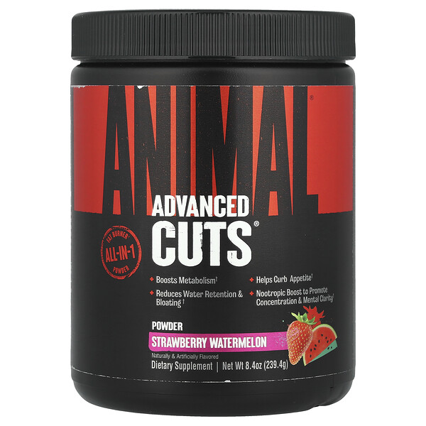 Advanced Cuts® Порошок для сжигания жира, вкус арбуза и клубники, 239,4 г, для улучшения метаболизма и подавления аппетита Animal