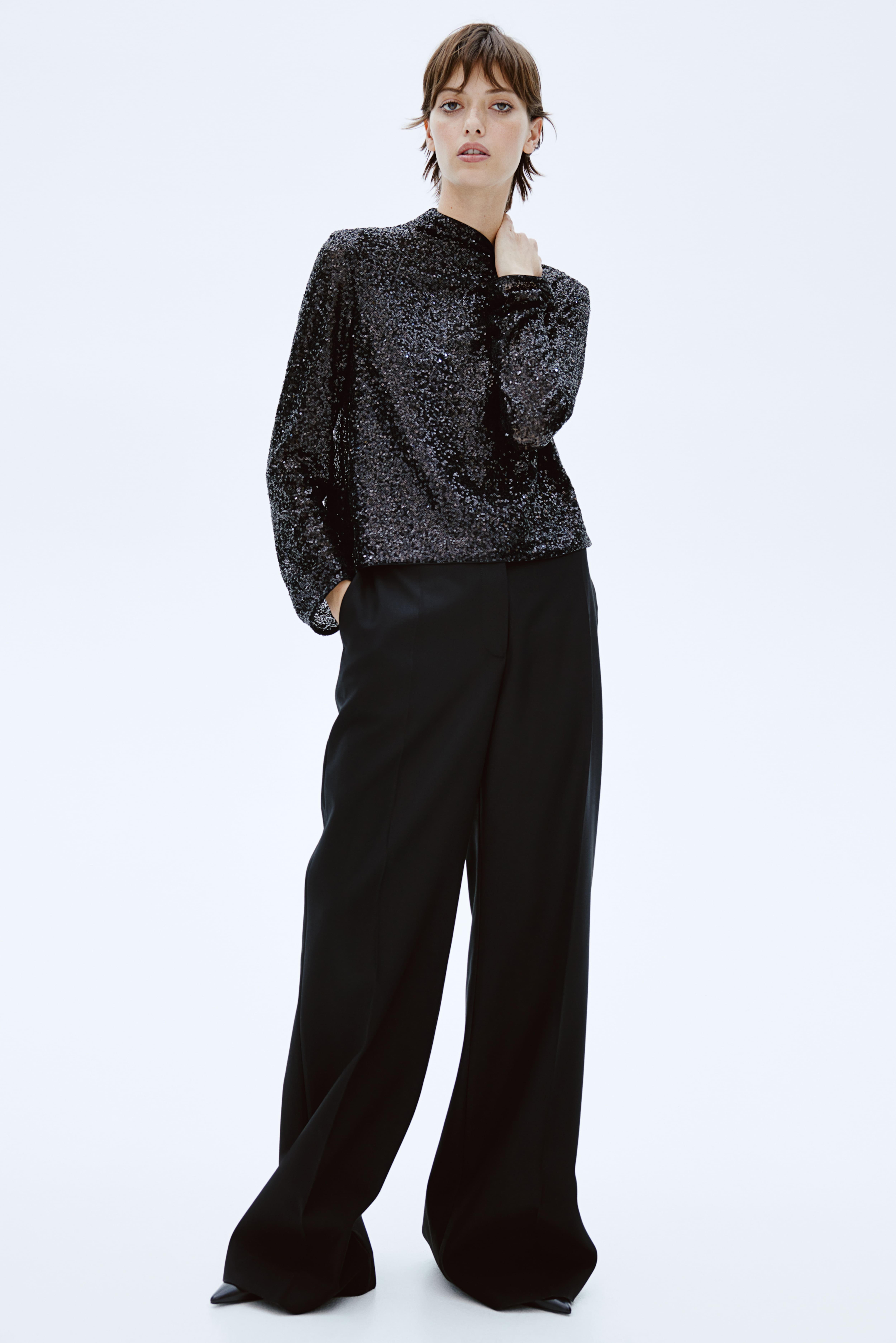 Sequined Mock Turtleneck Top H&M