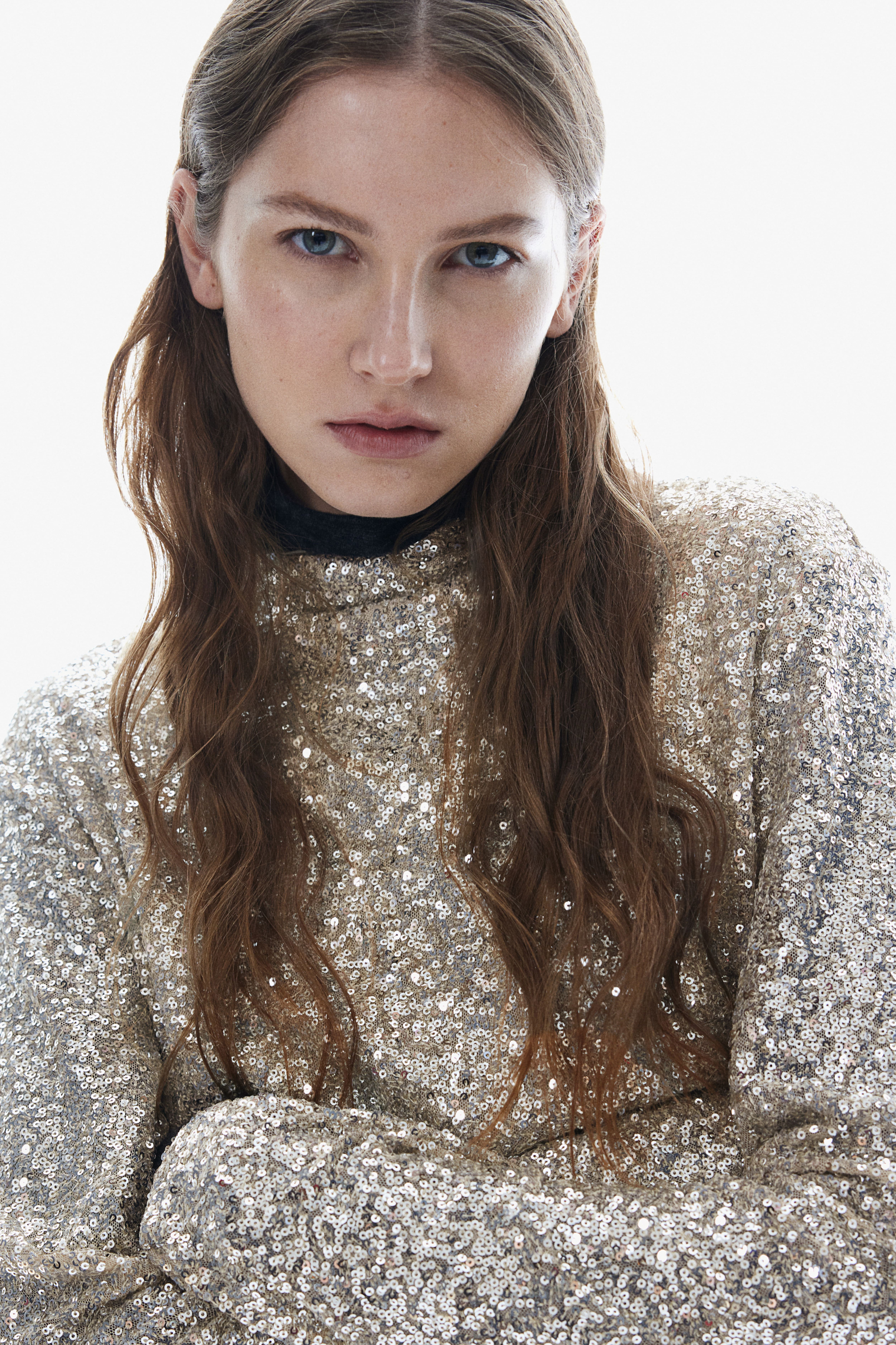 Sequined Mock Turtleneck Top H&M