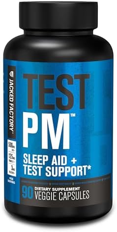 Jacked Factory Test PM Testosterone Booster & Sleep Aid Supplement for Men, Promote Recovery, Muscle Growth, 90 Natural Veggie Pills - 60 Count (Pack of 1) Jacked Factory