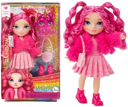 Rainbow High Littles – Magenta Monroe, Pink 5.5" Posable Small Doll with Purse, Magical Pet Kitty, Girls Toy Gift, Kids Ages 4-12 Years Rainbow High