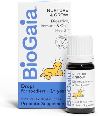 BioGaia Nurture & Grow Toddler Probiotic | Ages 1+ | Liquid Probiotic | Allergen-Free | Triple-Benefit Probiotic for Kids | Digestive Health, Immune Support & Oral Health Protection | 25-Day Supply BioGaia