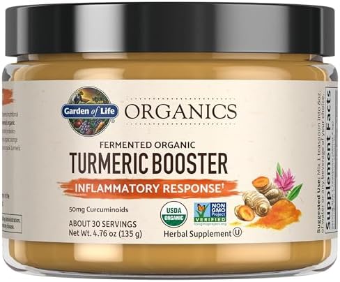 Garden of Life Organics Turmeric Booster Inflammatory Response Powder - 30 Servings, 50mg Curcumin (95% Curcuminoids) & Probiotics, Organic Non-GMO Vegan & Gluten Free Herbal Supplements Garden of Life