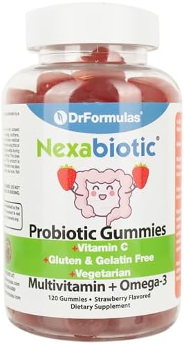 DrFormulas Multivitamin Gummies with Omega 3 and Probiotics for Kids and Adults with Vitamin C | Nexabiotic with Vitamin A, C, D3, E, B6, B12, and Zinc, Biotin, Folate | Halal Vegetarian, 120 Count DrFormulas