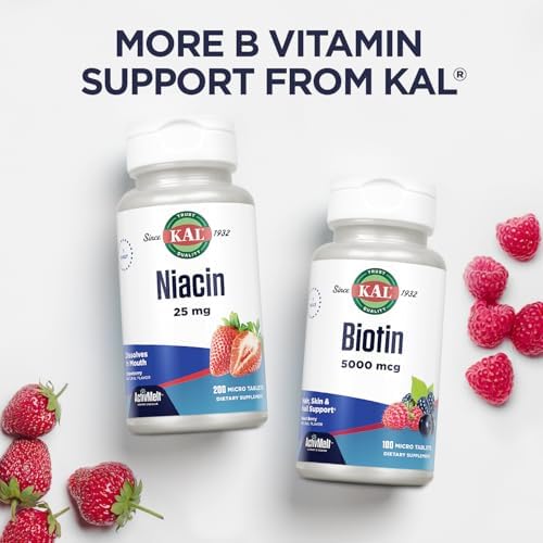 KAL Vitamin B-6 B-12 Methyl Folate ActivMelt, Vitamin B Supplement, Heart Health, Energy and Red Blood Cell Support with Methyl B12 and DFE Folic Acid, Natural Berry Flavor, 60 Servings, 60 Micro Tabs Kal