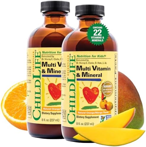 CHILDLIFE ESSENTIALS Kids Multivitamin & Mineral - Kids Vitamins, Liquid Multivitamin for Kids, Toddler Multivitamins, Liquid Vitamins, Baby Multivitamin - Natural Orange & Mango, 8 Fl Oz (Pack of 1) ChildLife Essentials