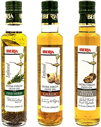 Iberia Infused Extra Virgin Olive Oils, White Truffle, Garlic, Fine Herbs, 8.5 Fl Oz (Pack of 3) Iberia