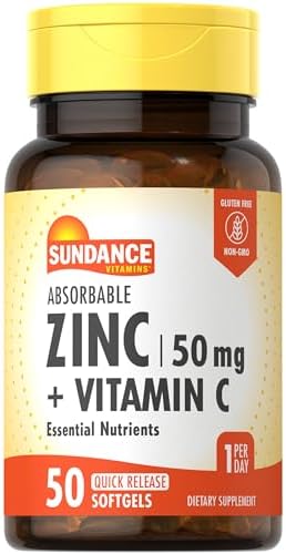 Sundance Absorbable Zinc with Vitamin C | 50mg | 50 Softgels | Essential Nutrients | Non-GMO and Gluten Free Supplement Sundance