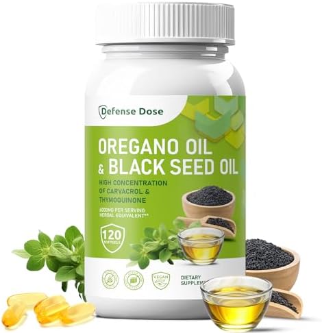 Oil of Oregano with Black Seed Oil - Antioxidant Immune Health Support Cold Pressed Softgels Supplement - 120 Vegan Capsules Pills formulated with Nigella Sativa Thymoquinone & High Carvacrol Defense Dose