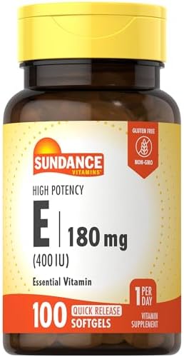 Sundance Vitamin E 180mg (400 IU) | 100 Quick Release Softgels | High Potency Formula | Non-GMO and Gluten Free Supplement Sundance