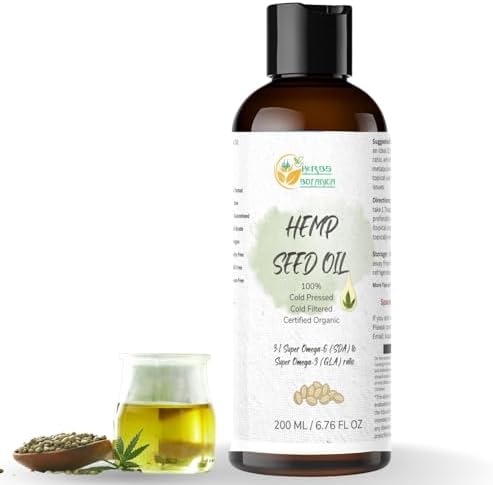 Herbs Botanica Organic Hemp Seed Oil Cold Pressed Premium Carrier Oil For Hair, Skin, Face, Joint Health NON GMO/Gluten Free 6.76 FL oz Herbs Botanica