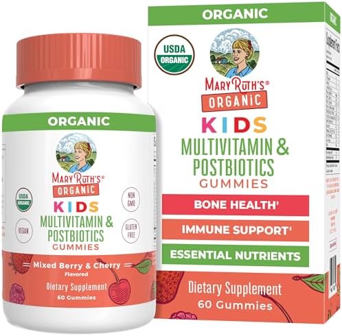 MaryRuth Organics Kids Vitamins | USDA Organic | Multivitamin Gummies + Postbiotics for Ages 4+ | Lactobacillus Rhamnosus | Vegan | Non-GMO | 60 Count MaryRuth Organics