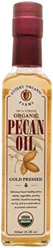 Guidry Organic Farms - Pecan Oil (8.5oz/250mL), USDA Certified Organic Pecan Oil Keto Friendly,For Cooking,Salads, Cold-Pressed,Highest Smoke Point of 470.Hand Made with Love Guidry Organic Farms