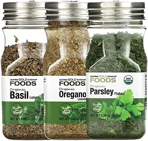 California Gold Nutrition Spice Bundle, Organic Basil Leaves, Oregano, Parsley, Bundle Pack of 3 California Gold Nutrition