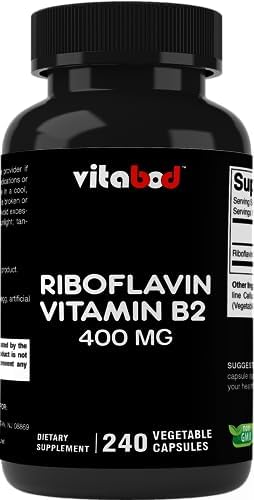 Vitamin B2 (Riboflavin) 400 mg 240 Vegetarian Capsules - Support Cellular Energy and Red Blood Cell Production Vitabod